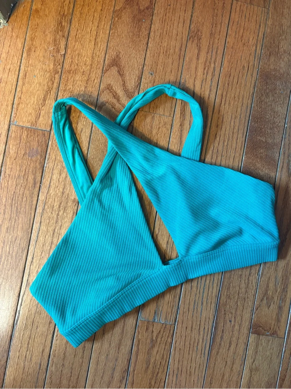 ALO Destination Ribbed Triangle Sports Bralette Spruce Green Womens Medium